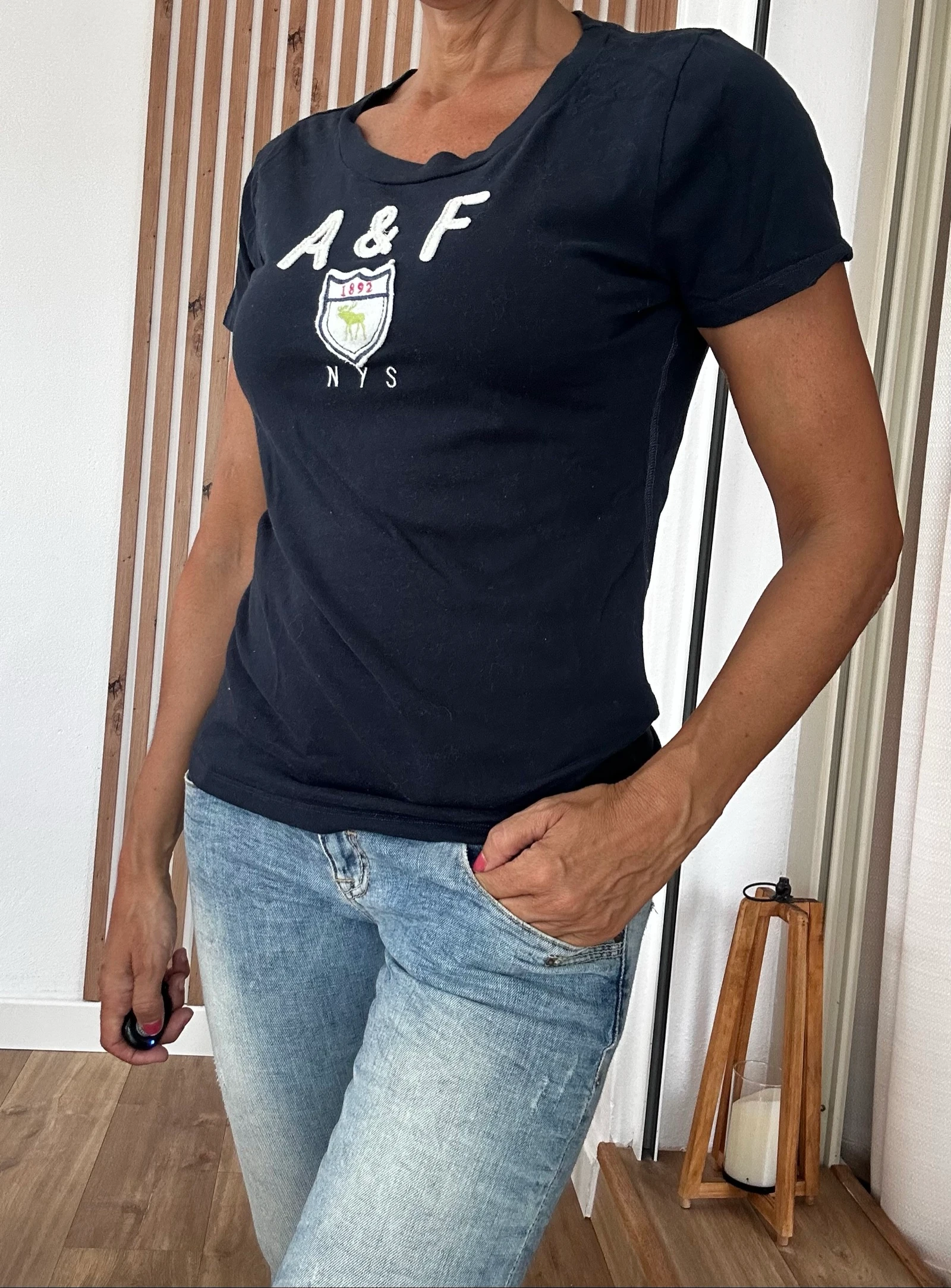 Navy blue vintage Abercrombie & Fitch T-shirt – Embroidered logo – photo 4